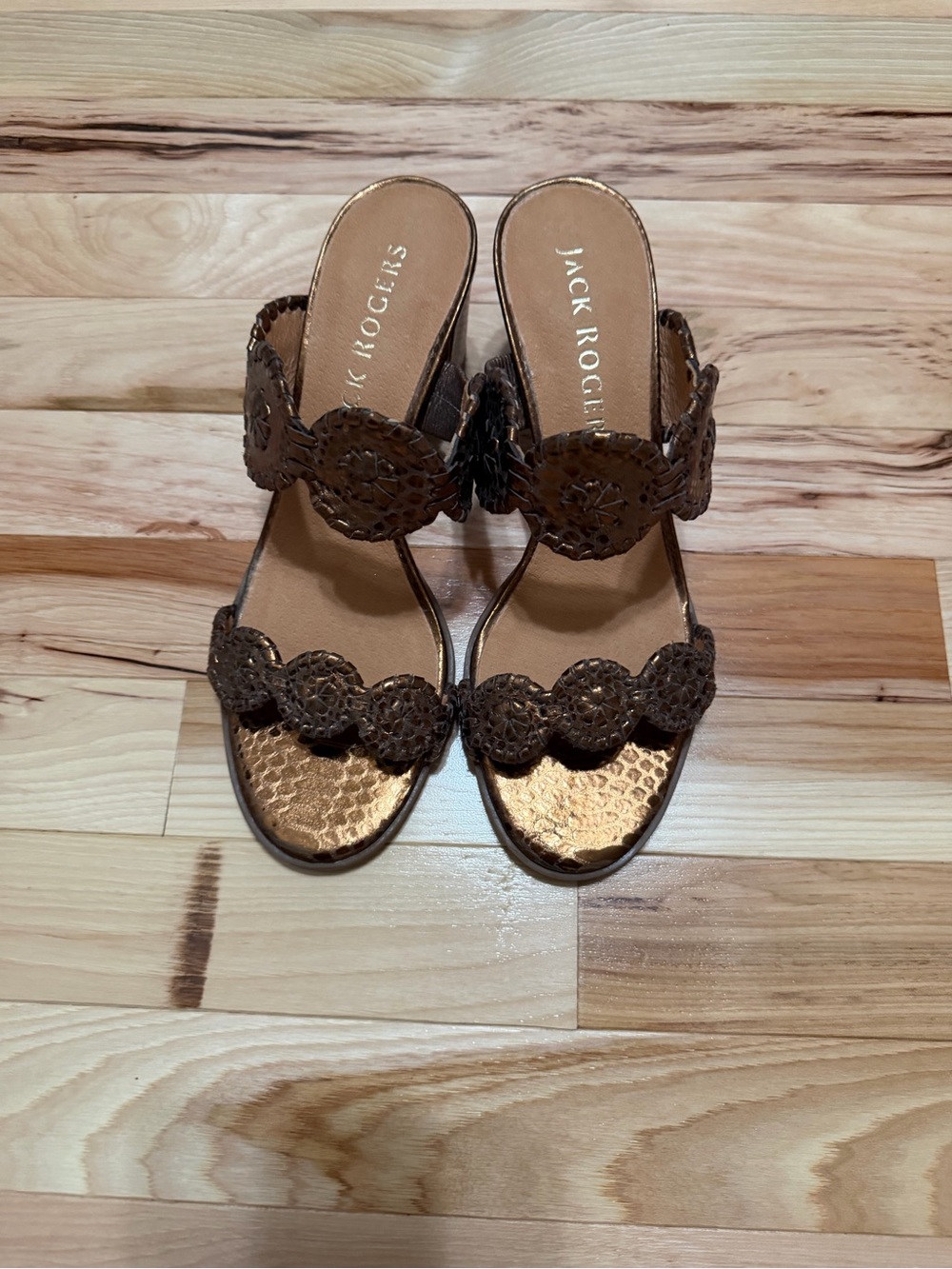 Jack Rogers Brown Leather Medallion Slide Mules. Sz 7.5